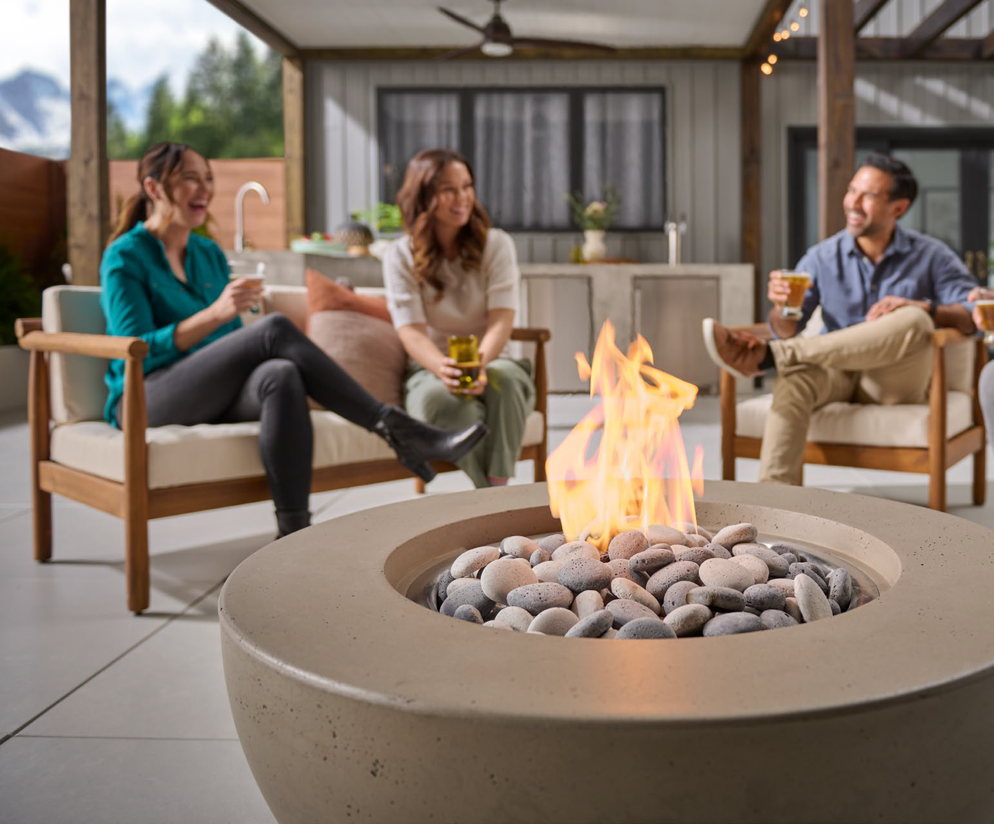 American Fyre Designs 48" Round GFRC Chat Height Propane Fire Bowl (GFRC Cover included)