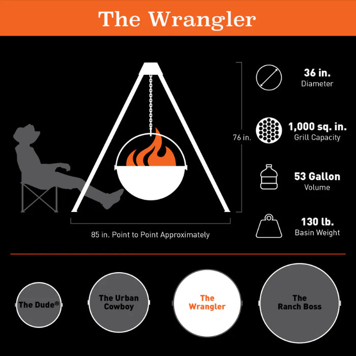 Cowboy Cauldron "The Wrangler" 36" Fire Pit and Grill - 1000 sq in Cooking Space