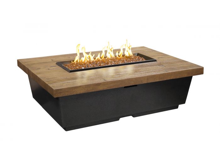 American Fyre Designs™ Contempo LP Select 52-Inch Rectangular GFRC French Barrel Oak Reclaimed Wood Chat Height Propane Gas Fire Table - 785-BA-FO-M4PC
