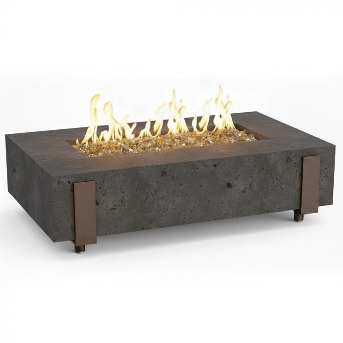 American Fyre Designs™ 580 Iron Saddle 60-Inch Rectangular GFRC Chat Height Gas Fire Table, AFD-580