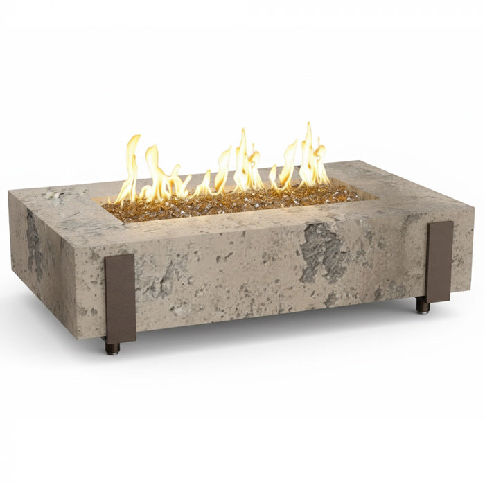 American Fyre Designs™ 580 Iron Saddle 60-Inch Rectangular GFRC Chat Height Gas Fire Table, AFD-580