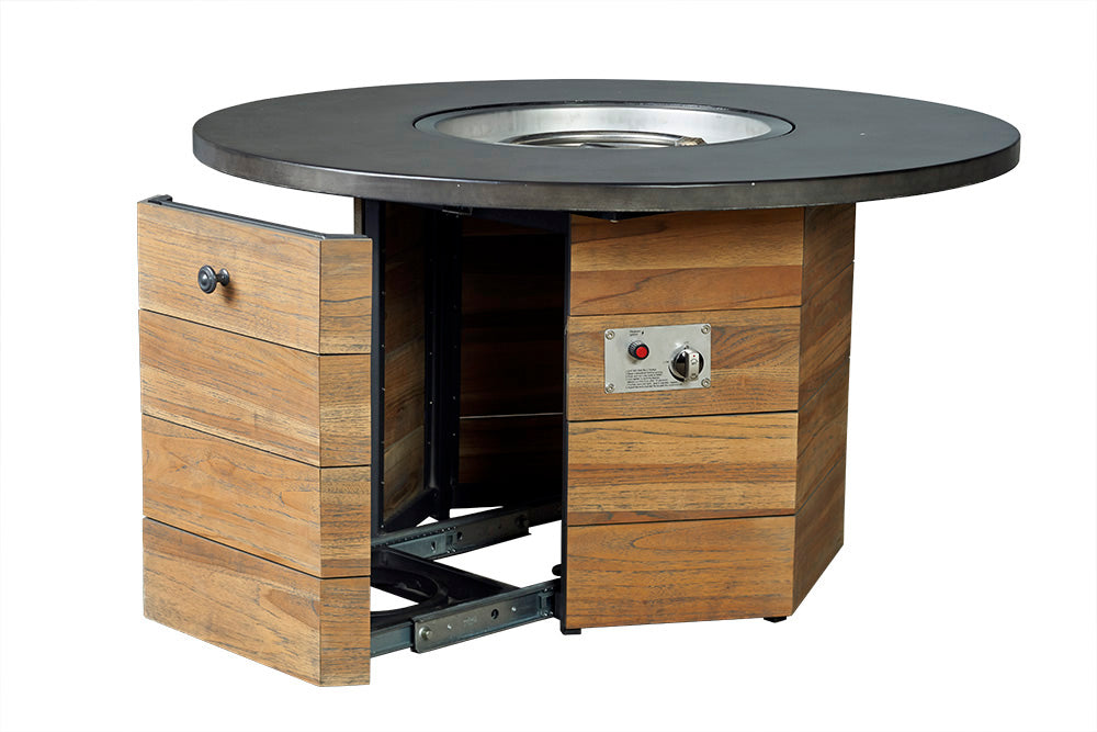 Lloyd Flanders Teak 48" Hexagonal Fire Table with Faux Concrete Top 286099 - Detail 2