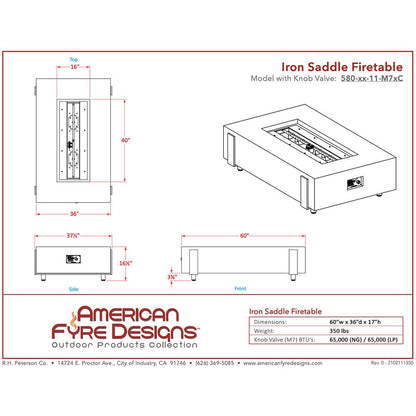 American Fyre Designs™ 580 Iron Saddle 60-Inch Rectangular GFRC Chat Height Gas Fire Table, AFD-580