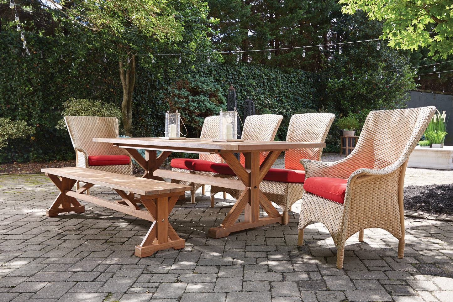 Lloyd Flanders Teak 99" Rectangular Trestle Base Dining Table 286100 - Detail 2