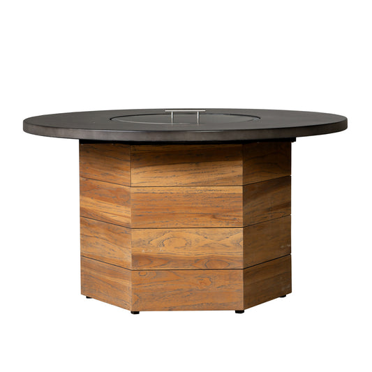 Lloyd Flanders Teak 48" Hexagonal Fire Table with Faux Concrete Top 286099 - Main Product Image